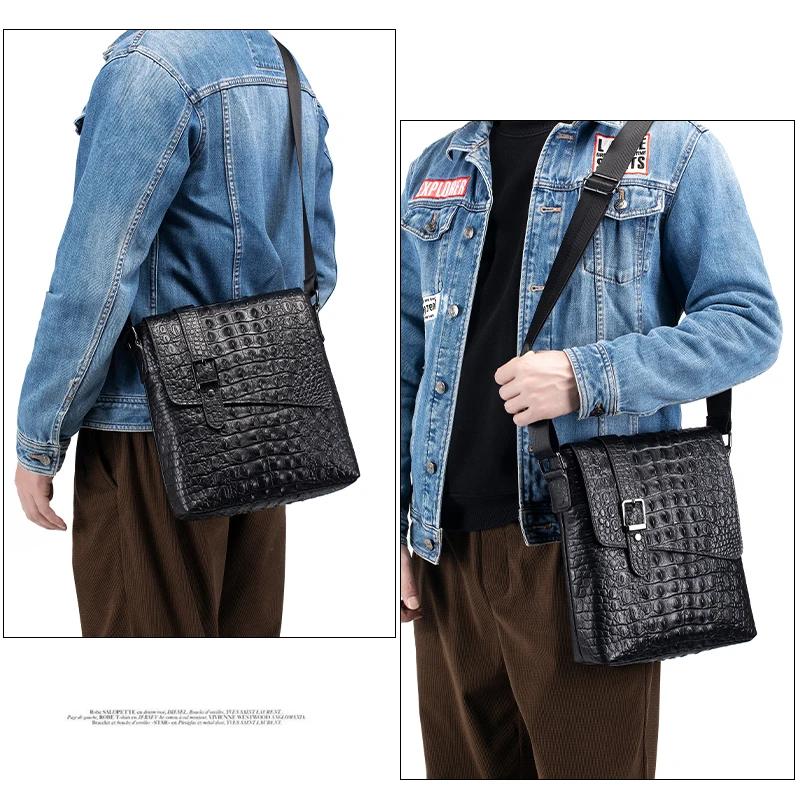 SCHLATUM-Sac à bandoulière en cuir véritable pour homme, motif crocodile, sac de poitrine Messenger,
