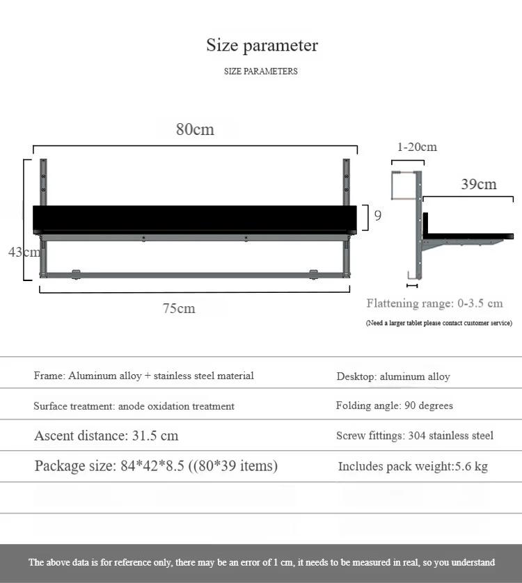 Table pliante en aluminium suspendue sur balustrade de balcon, imperméable et Protection UV, meubles