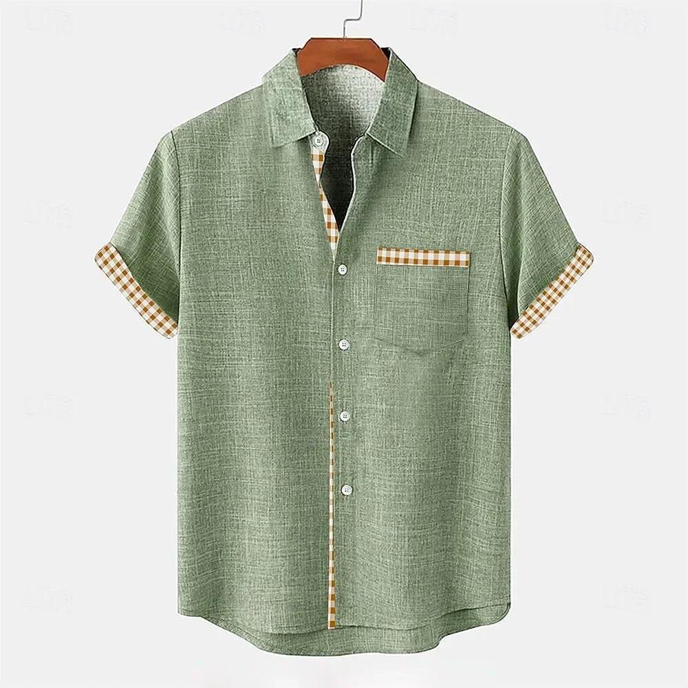 Chemise pour homme en lin, style ethnique, imprimé 3D, chemise décontractée à manches courtes avec c