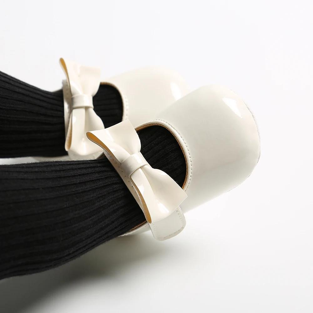Chaussures pour nouveau-né fille, chaussures en PU antidérapantes avec nœud papillon, robe de prince