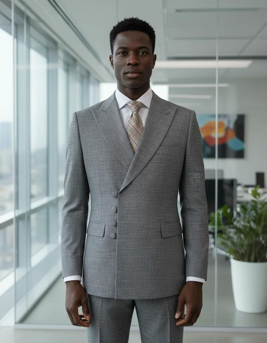 Costume homme élégant ST Cassy pour mariage, gris, coupe ajustée, double boutonnage, plusieurs bouto