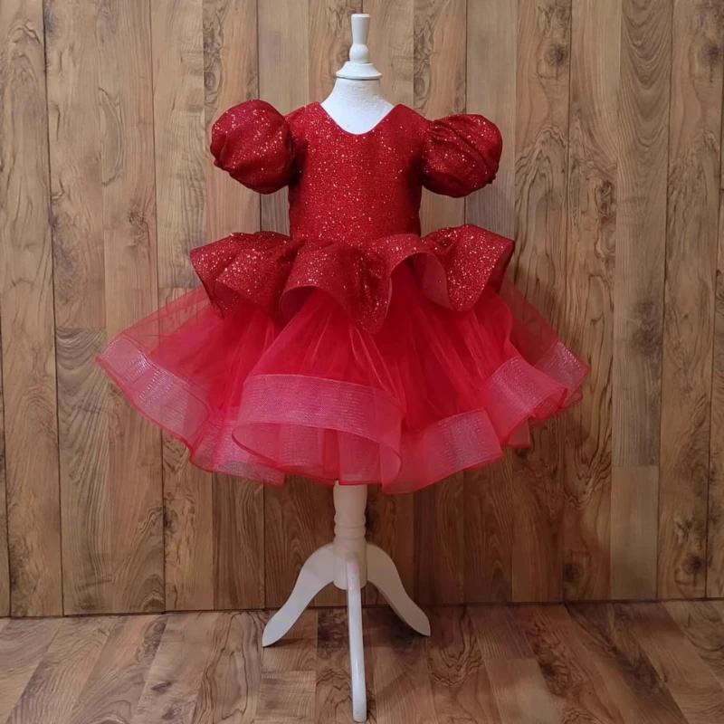 Nouvelle Robe de Princesse Rouge 2026 pour Filles, Robe de Soirée Formelle à Paillettes et Tutu, Cos