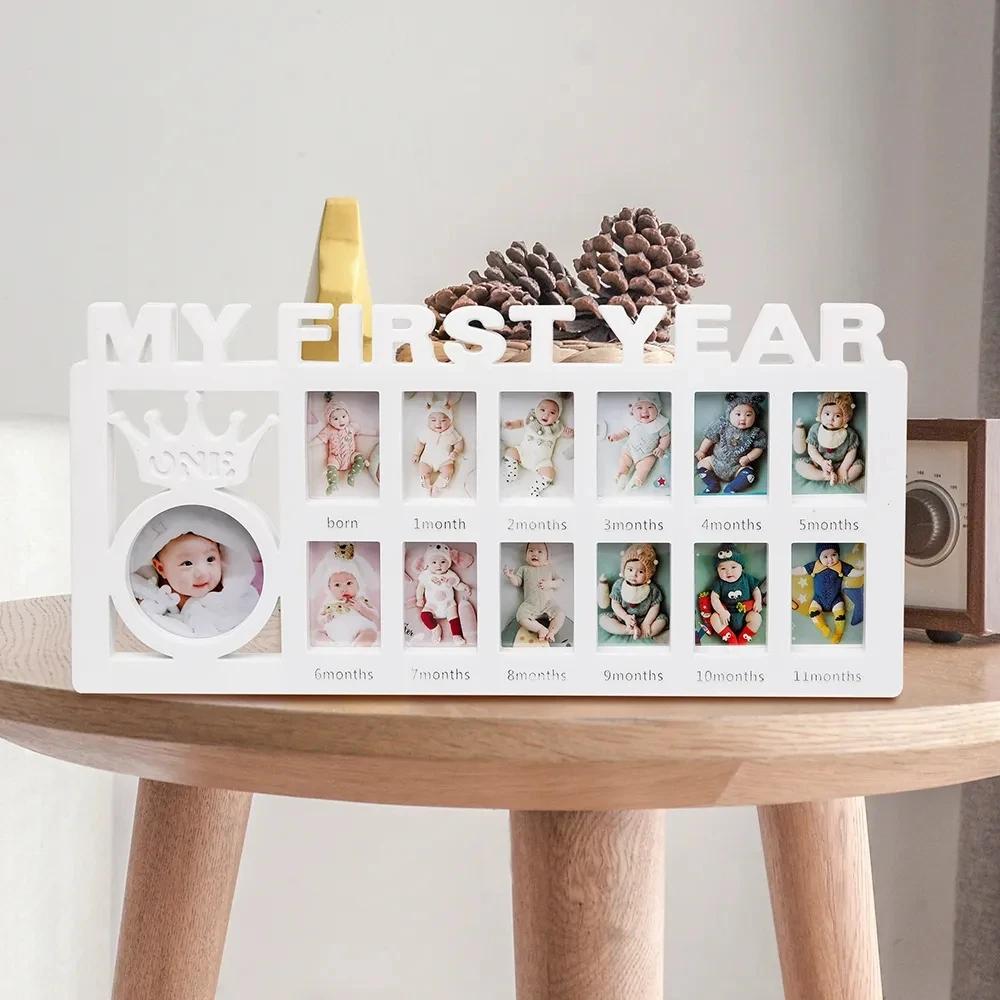 Cadre souvenir bébé 0 à 12 mois - Cadeau mémoire première année avec photos