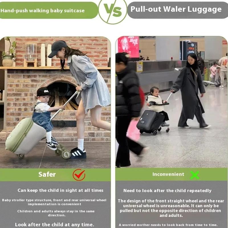 Valise à roulettes de voyage pour enfants montable sur avion avec roulettes, bagages, promenade et m