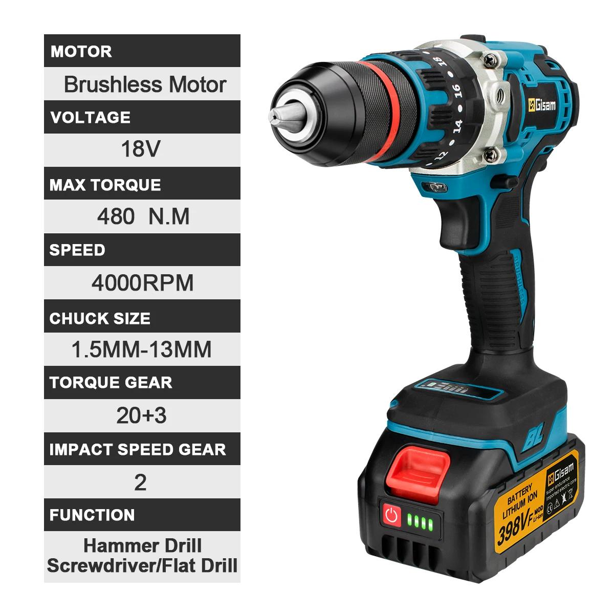 Makita – perceuse à percussion électrique sans balais 480N.M, perceuse sans fil, tournevis électriqu