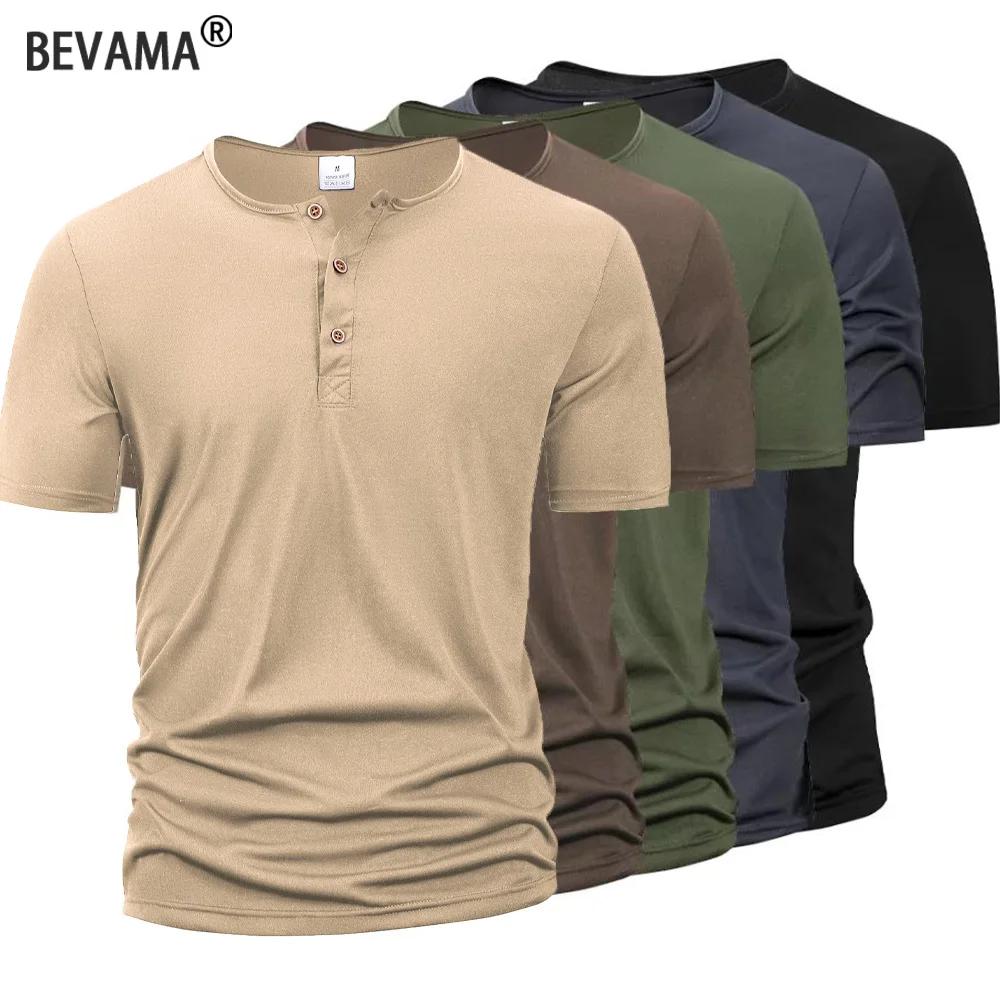 Été hommes col Henley T-shirts bouton mince décontracté mâle couleur unie à manches courtes hommes s