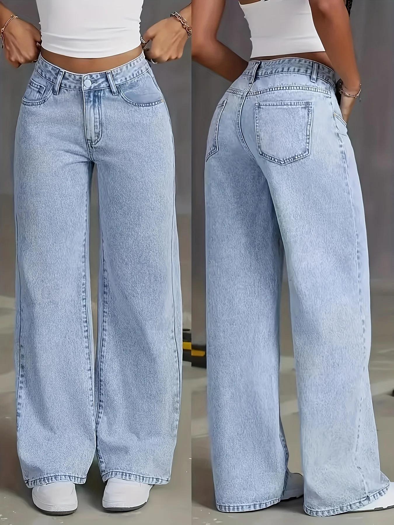 Jean pour femme Y2k, vêtements bleu clair, jambes larges, pantalon en Denim, ample, mode Simple, ext