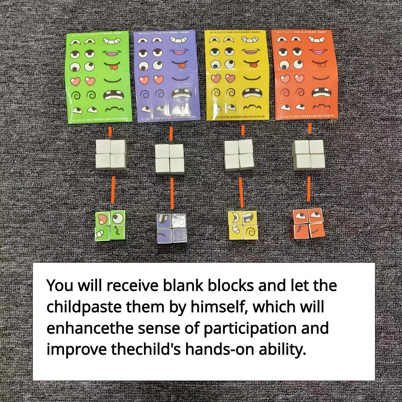 Jeu de Cube de changement de visage pour enfants, Puzzle d'expression Montessori, blocs de construct