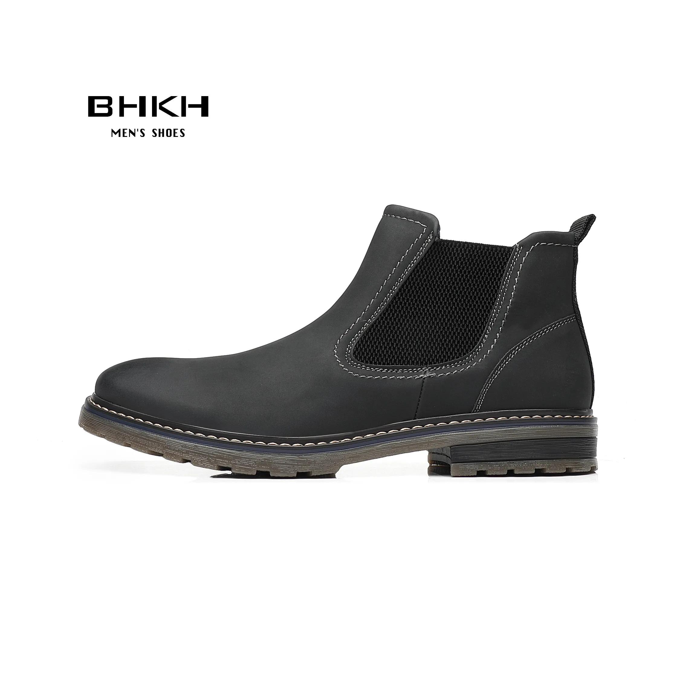 BHKH 2025 hommes Chelsea bottes nouveau hiver hommes bottes en cuir souple sangle élastique bottines