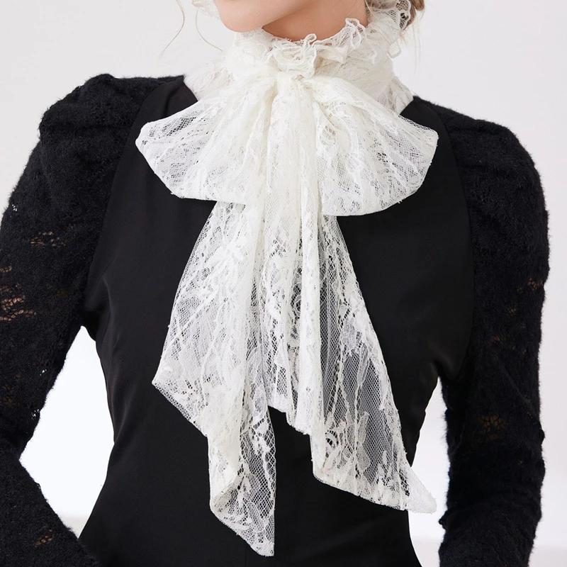 Faux col décoratif avec nœuds à volants pour femmes et filles, pull détachable, demi-chemise, col ha