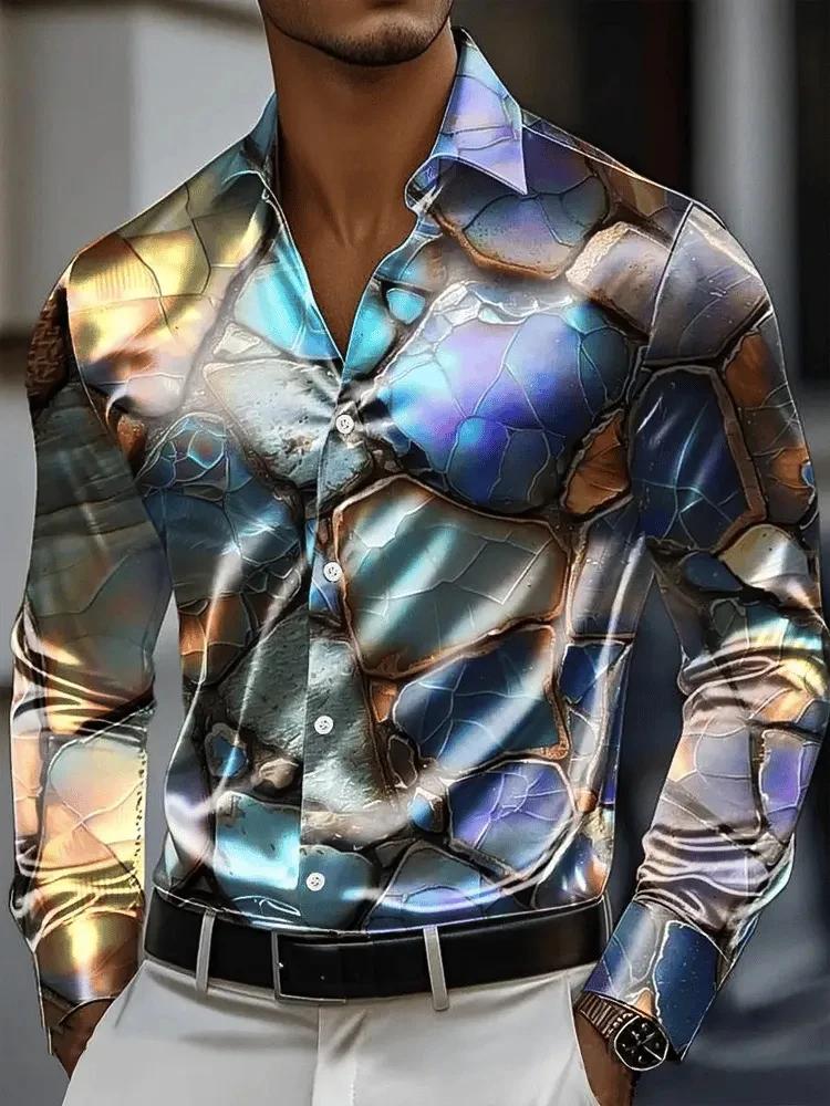 Chemise pour hommes 3D Vintage chaîne impression Polyester tissu extérieur rue à manches longues bou