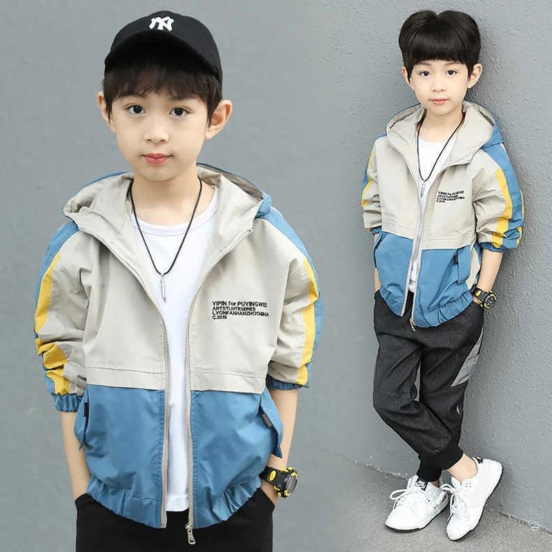 Manteau d'épissure pour garçons, beau coupe-vent à capuche avec lettres imprimées pour enfants de 4