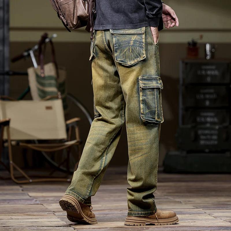 Jean cargo multi-poches pour hommes, nouveaux styles d'automne et d'hiver, droit, ample, décontracté