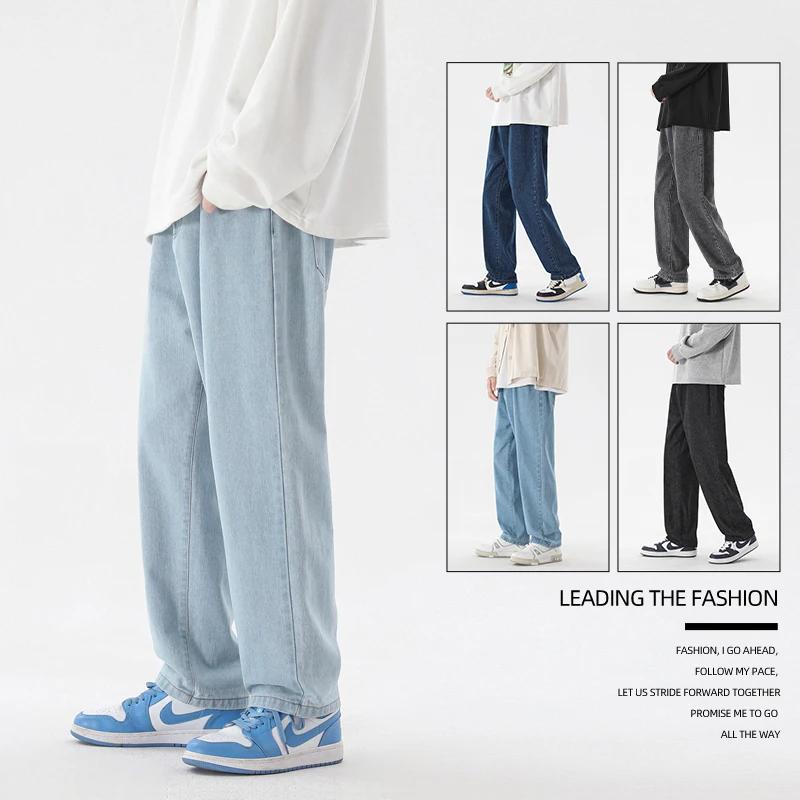 Jean décontracté pour hommes, longueur cheville, classique, droit, Denim, jambes larges, bleu clair,