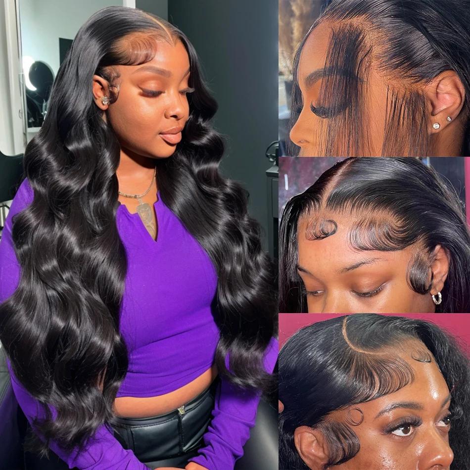 Perruque Lace Closure Wig Remy Body Wave sans colle pour femme, cheveux humains, pre-plucked, 4x4, 5