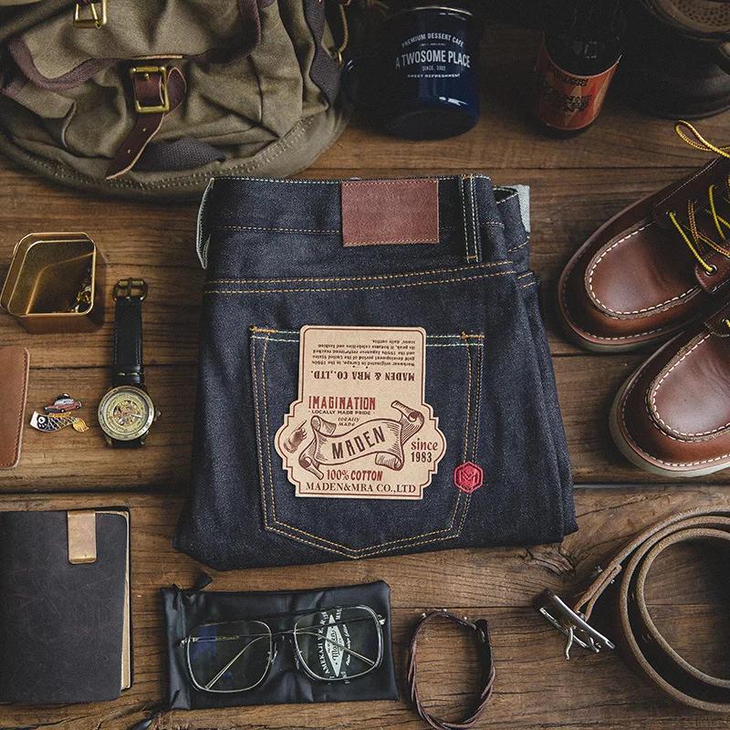 Maden Vintage 14.5oz lisière jean en Denim brut avec fermeture éclair YKK mouche broderie jean droit