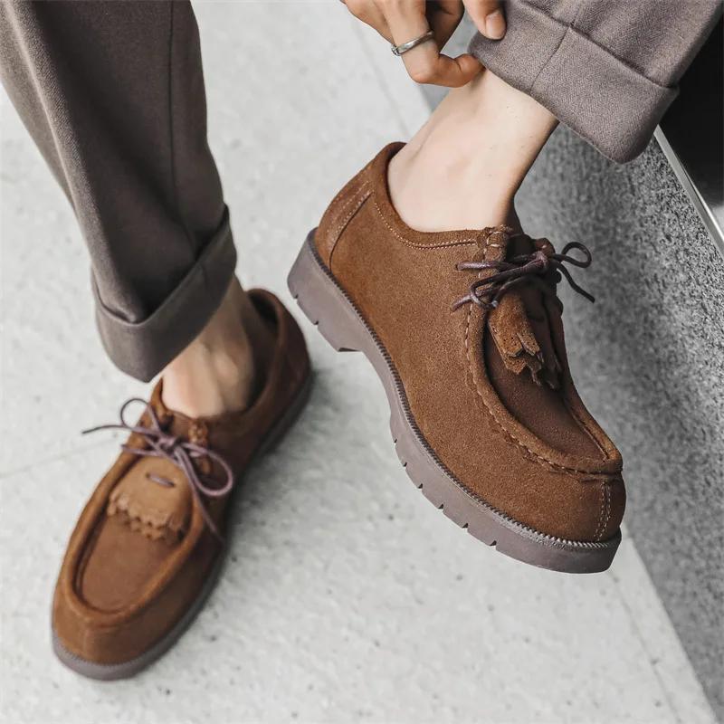 Chaussures en cuir décontractées faites à la main pour hommes, mocassins britanniques Vintage en dai