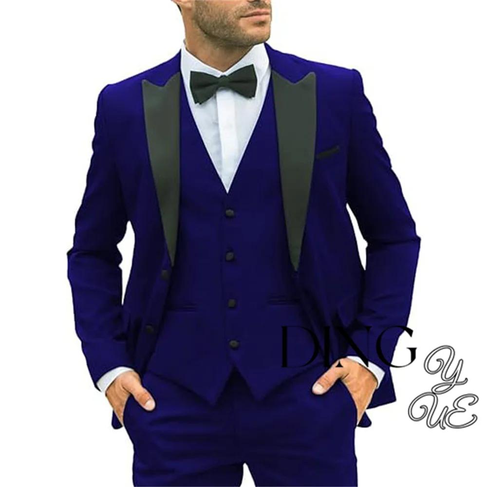 Costumes pour hommes à la mode, coupe régulière, Tuxedos 3 pièces, Blazer à revers, gilet et pantalo