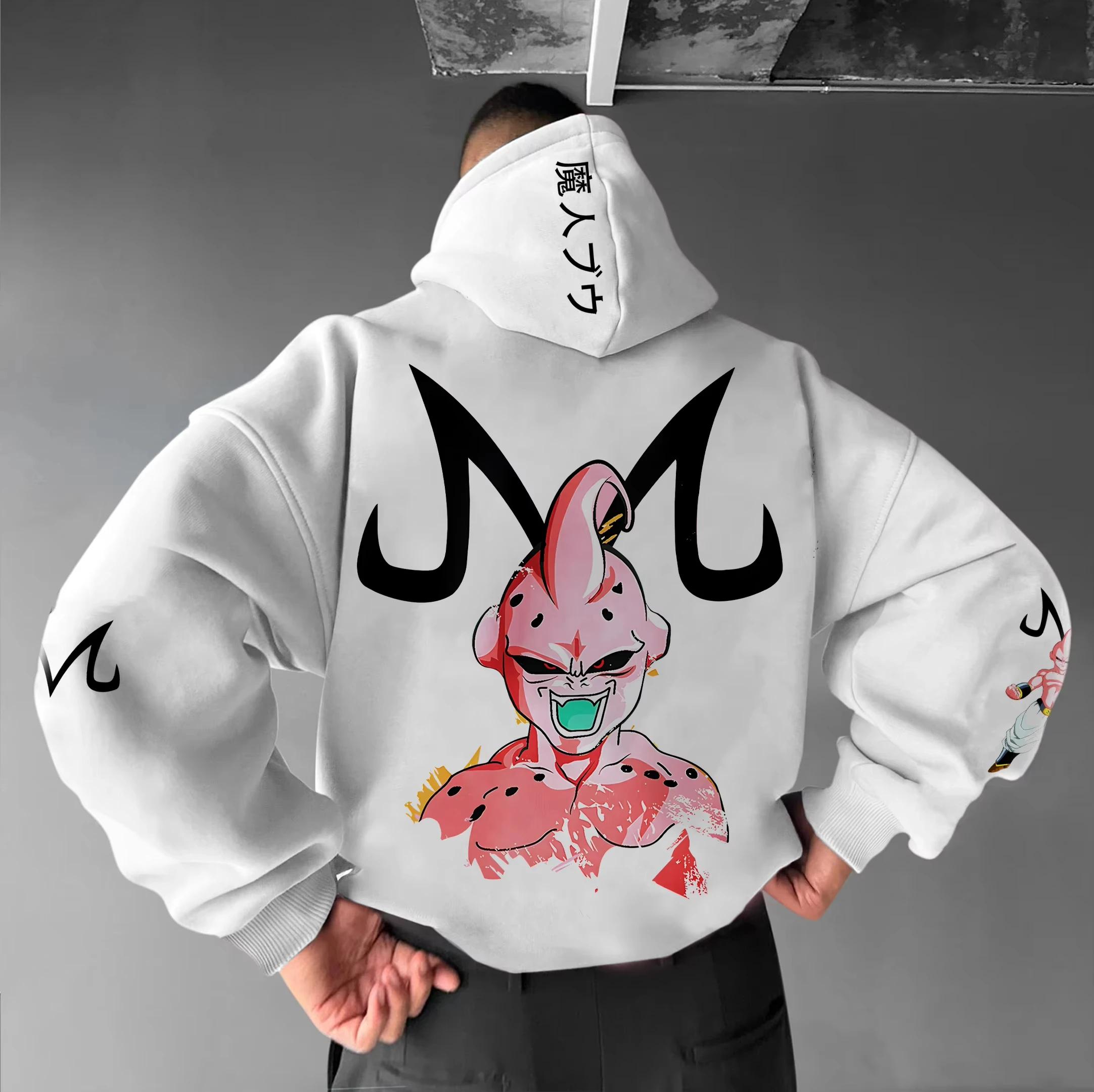 Sweat-shirt à capuche rose Dragon Ball Z Majin Buu pour hommes, streetwear anime, cosplay, avec impr