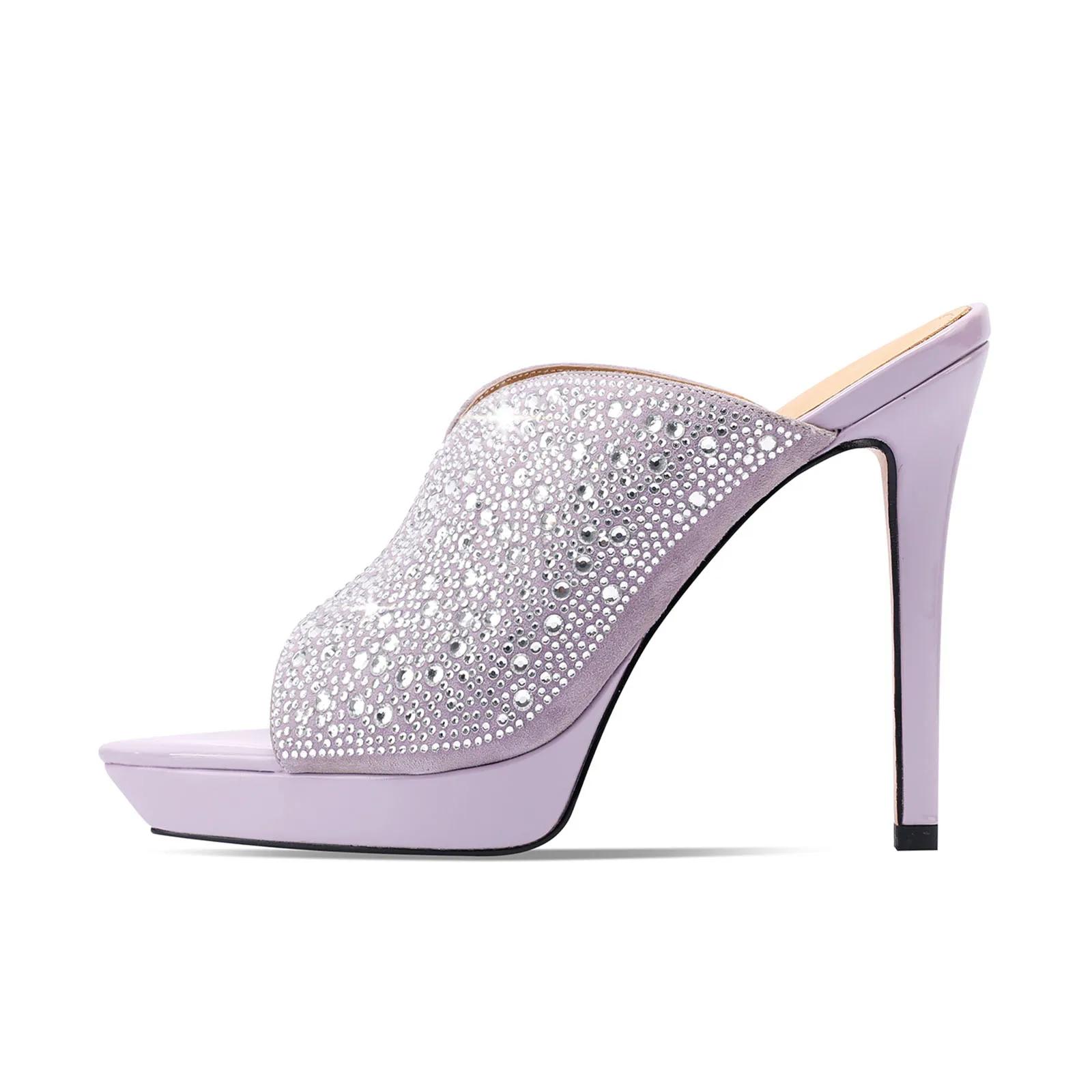 Mules à plateforme en daim de mouton avec cristaux Arden Furtado 2026, chaussures de banquet à talon