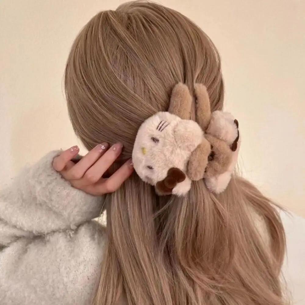 Ctue Anime marron Kitty peluche griffe de cheveux requin pince Barrettes crabe pinces à cheveux pour