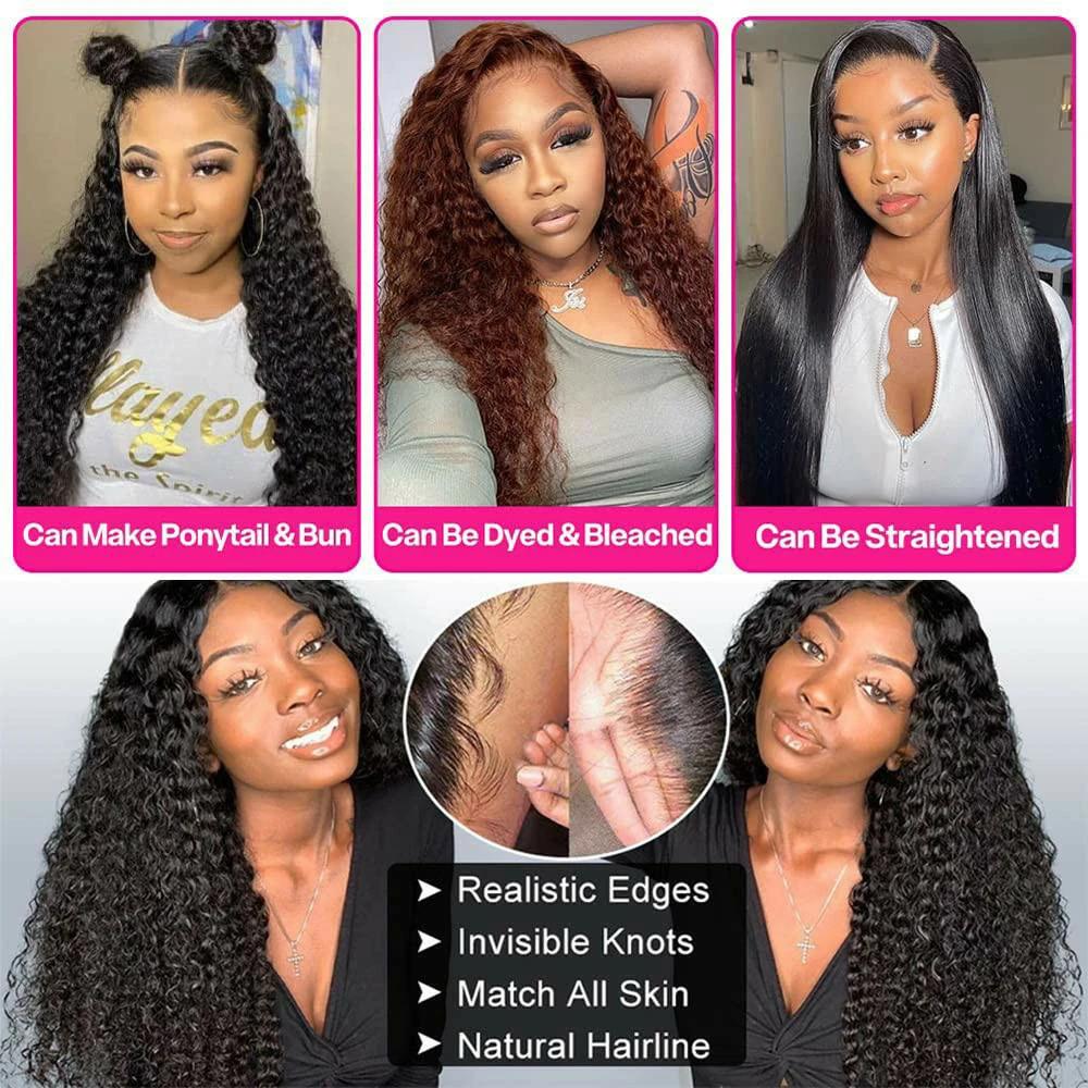 Perruque Lace Front Wig Brésilienne Naturelle, Cheveux Bouclés, Deep Wave, 13x4, 13x6, HD, Densité 2