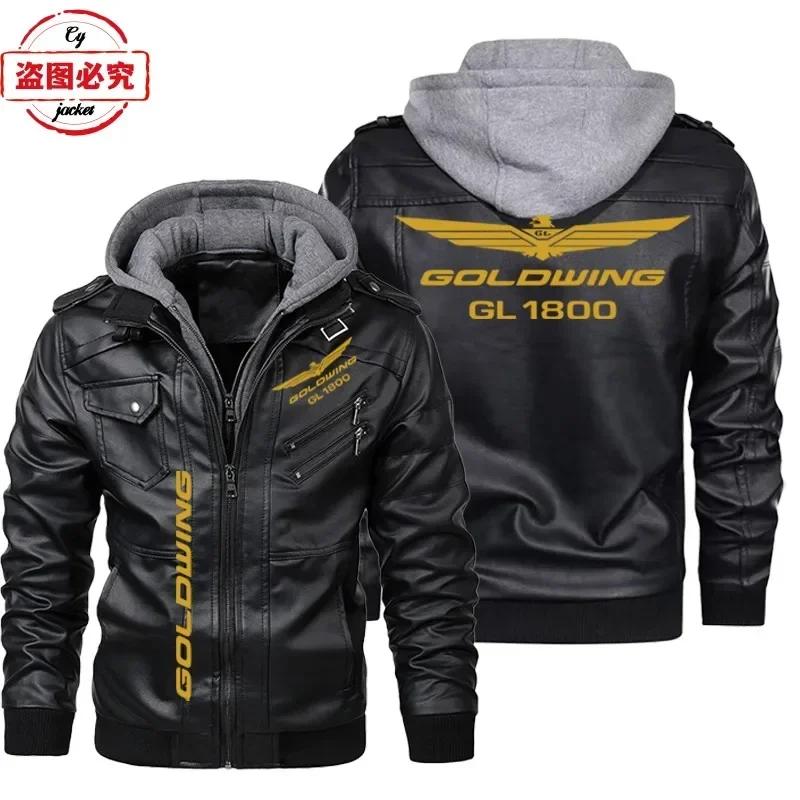 Golden Wing 1800 Logo de moto imprimé rétro lavé veste en cuir PU coupe-vent hommes veste en cuir à