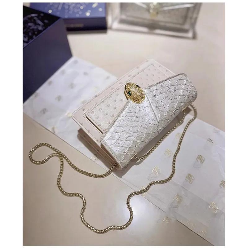 Sac à chaîne en cuir véritable pour femme, motif autruche tête de serpent, mini sac carré exquis à p