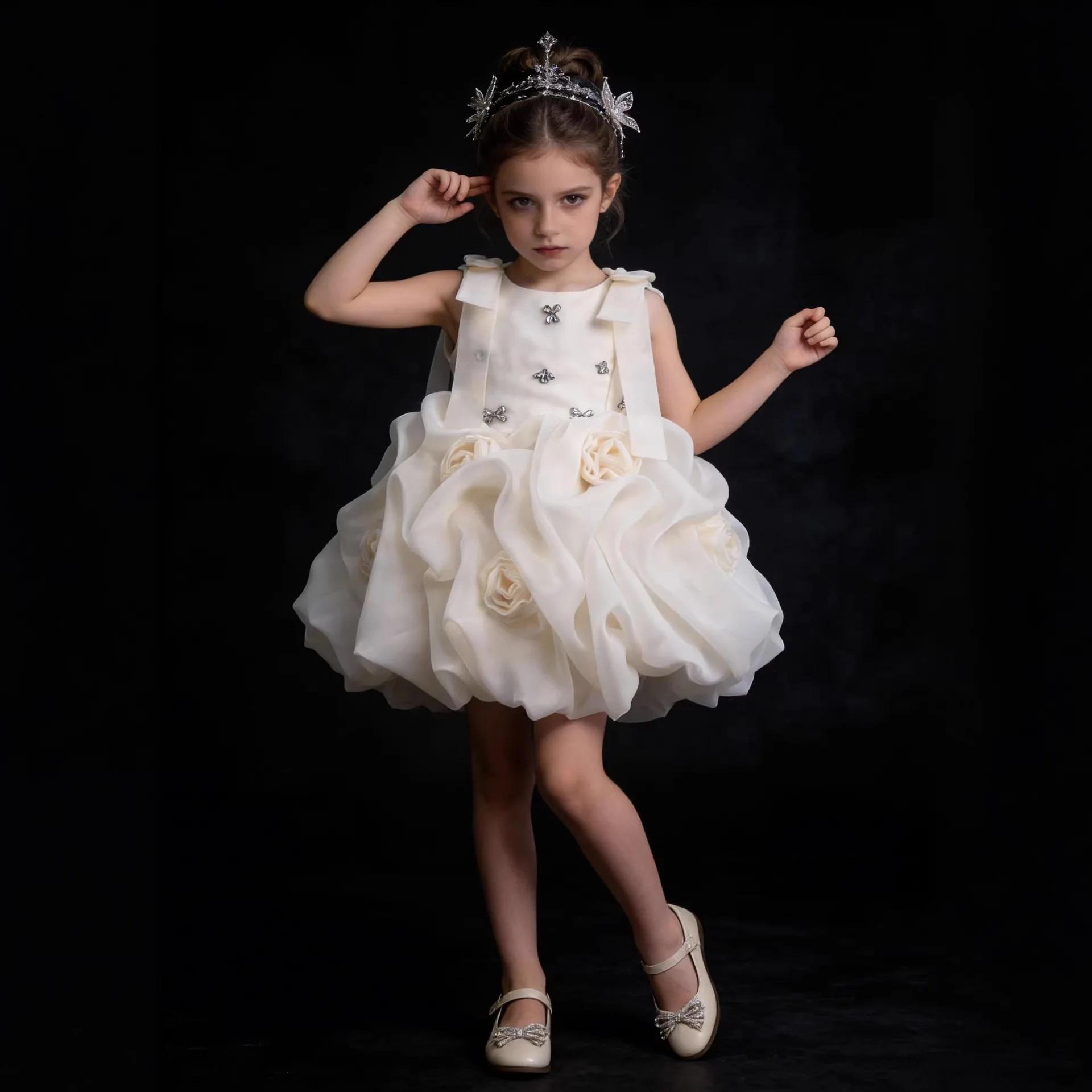 Robe de princesse pour filles, style européen et américain, nouvelle collection 2026, en satin, avec