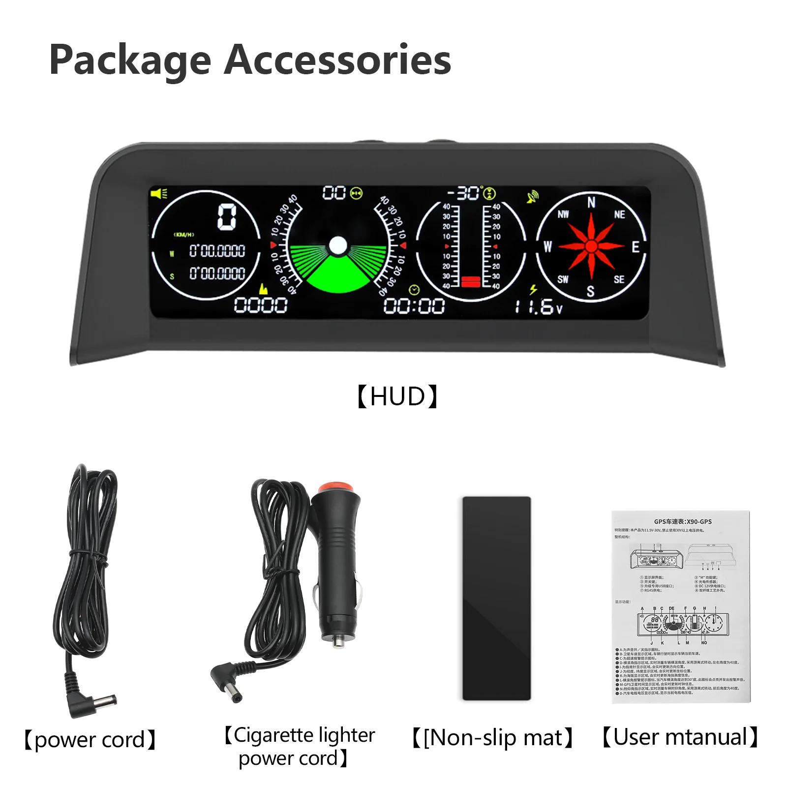 Nouveau compteur de vitesse GPS X90 Head Up PMH KMH, inclinomètre, ordinateur de bord de voiture ave