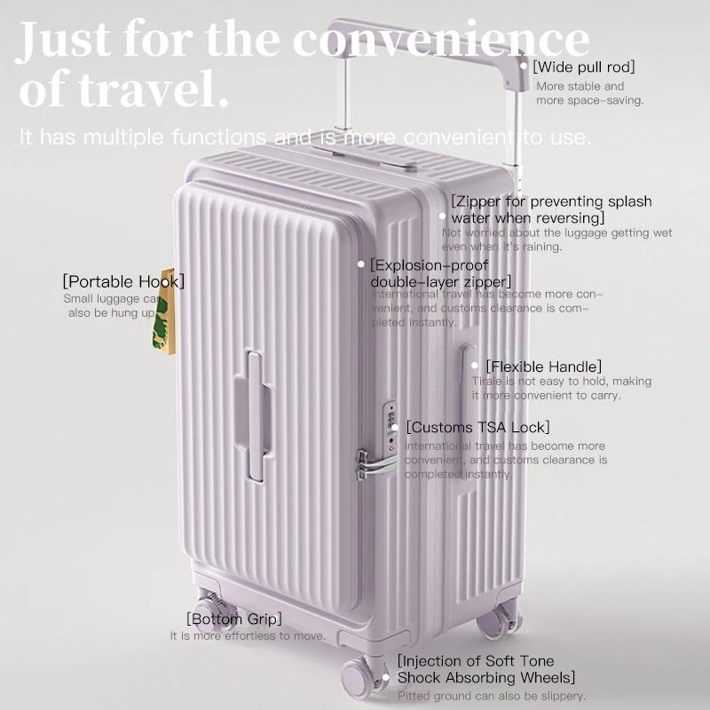 Bagage extensible de grande capacité, valise trolley épaisse à ouverture frontale, valise de voyage