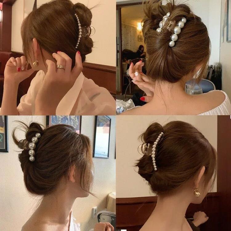 Pince à cheveux en acrylique avec perles 2020, pince à cheveux transparente en forme de crabe, acces