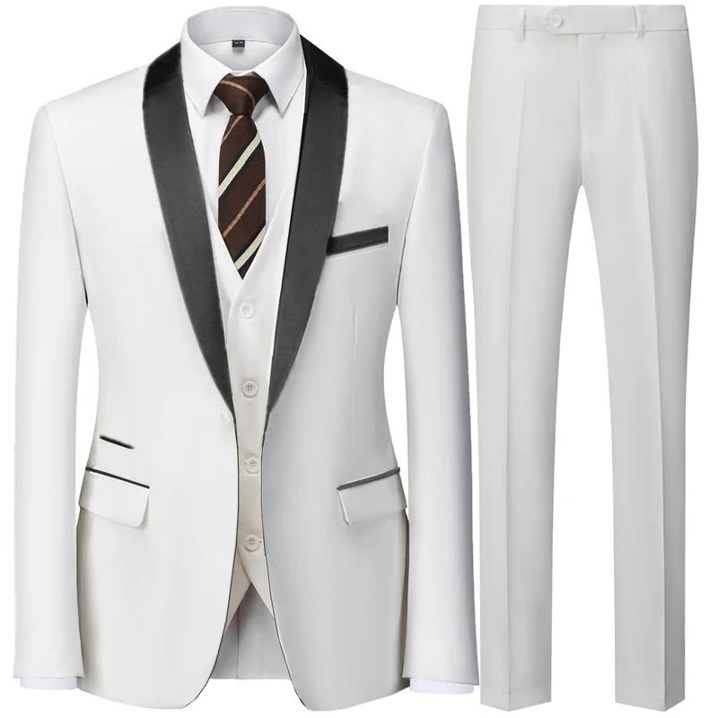 Ensemble trois pièces pour hommes, noir, fête de mariage, grande taille, Blazer, manteau, pantalon e
