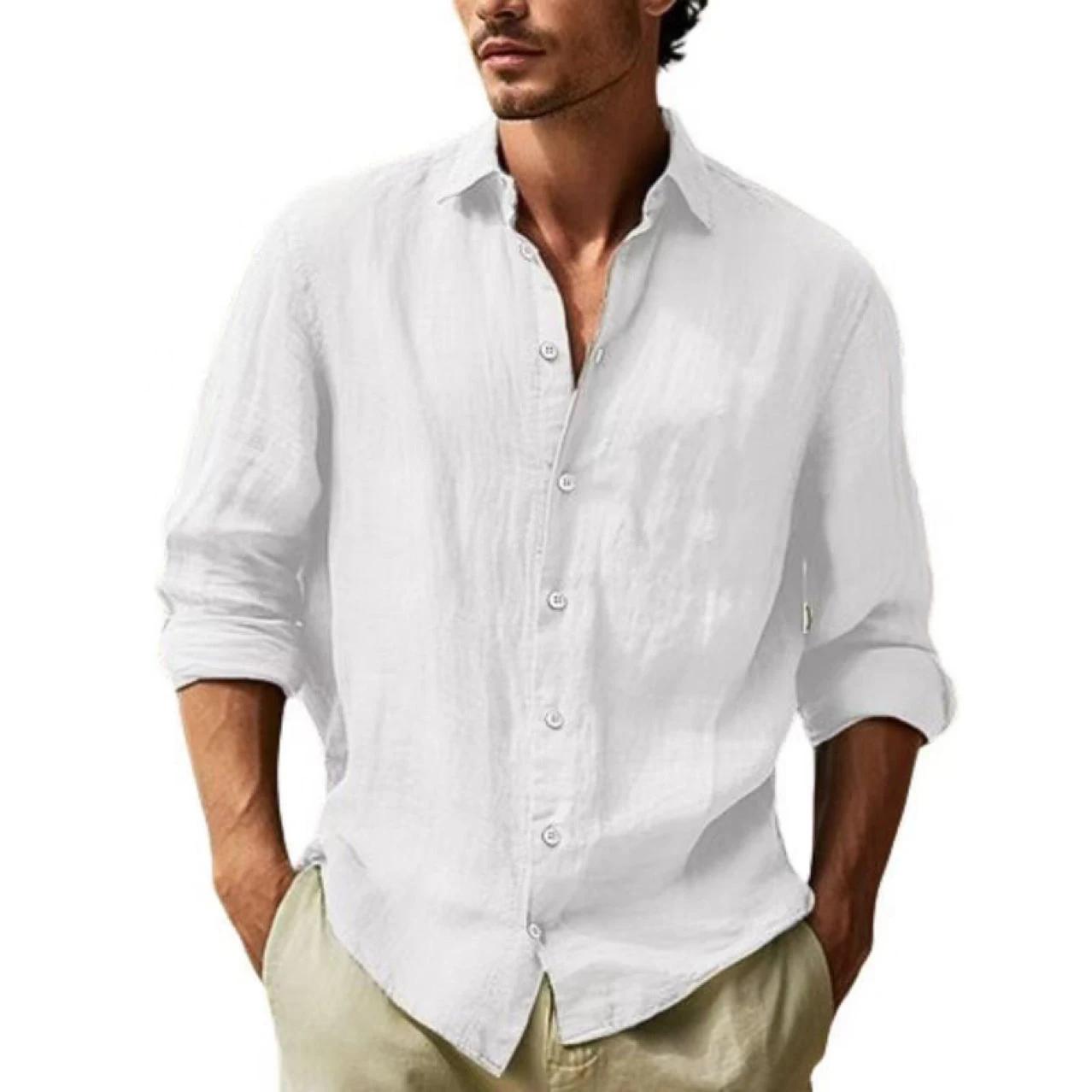 Chemise décontractée en pur coton à manches longues pour hommes, couleur unie, quatre saisons, pour