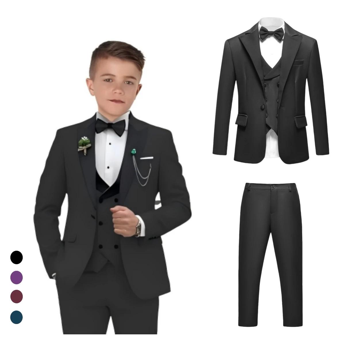 Ensemble de costume vintage 4 pièces pour garçons de 3 à 14 ans, ensemble de smoking formel pour enf