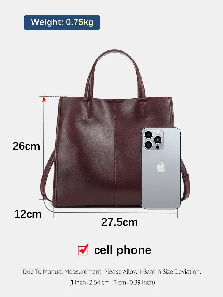 Zency – sac à bandoulière en cuir véritable pour femmes, sac à main de luxe décontracté de grande ca
