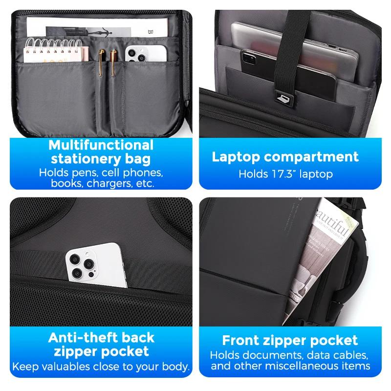 FENRUIEN peut comprimer le volume du sac à dos pour ordinateur portable de 17,3 pouces avec une poig