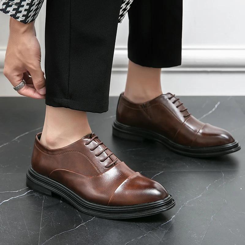Chaussures en cuir véritable pour hommes, confortables, décontractées, formelles, à lacets, pour tou