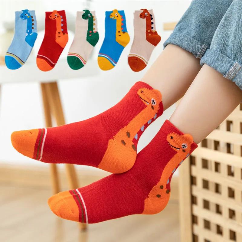 5 paires de chaussettes pour enfants, motif de dinosaure de dessin animé, chaussettes confortables p