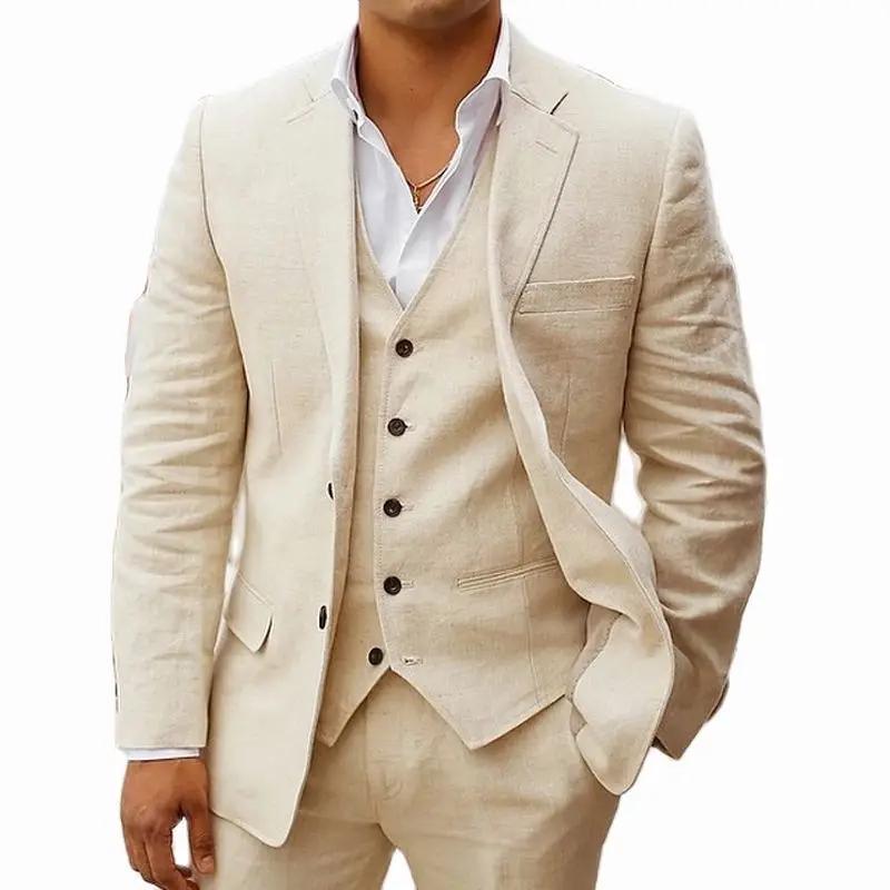 Costume d'été 3 pièces en lin pour hommes, Tuxedos pour marié de mariage, décontracté, plage, person
