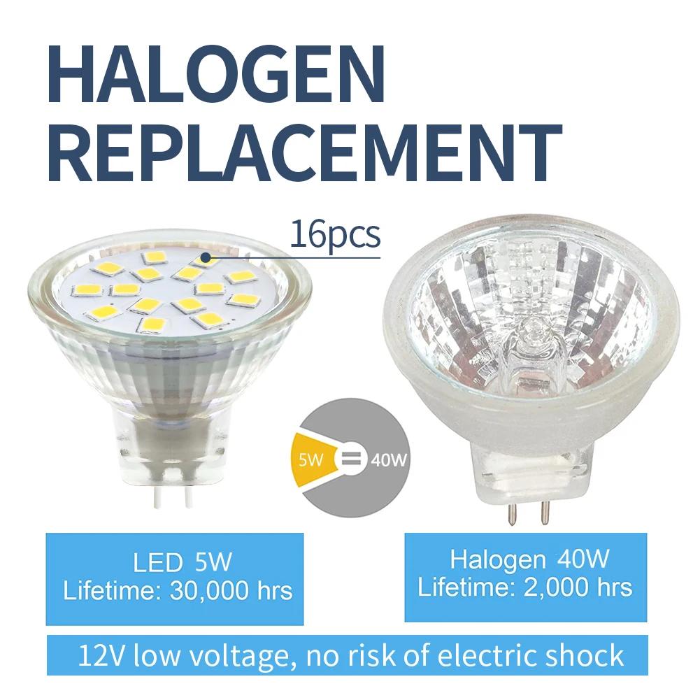 Ampoule Led MR11 AC12V 5W, sans scintillement, 120 degrés, 2835smd, 15 diodes, Mini projecteur GU4,