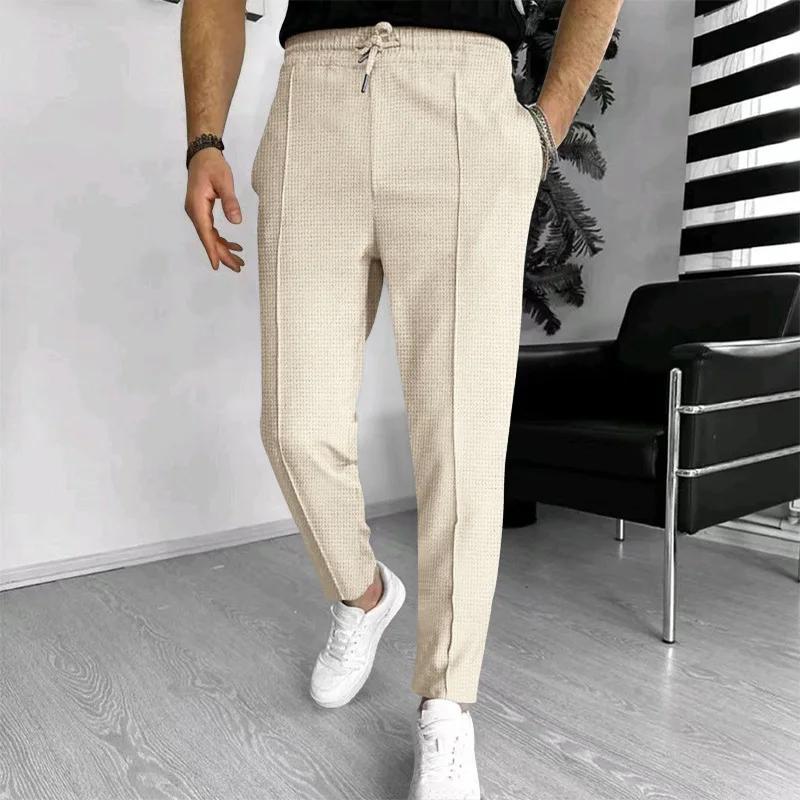 Pantalon gaufré élégant pour hommes – Coupe ajustée de sport décontracté avec cordon de serrage régl