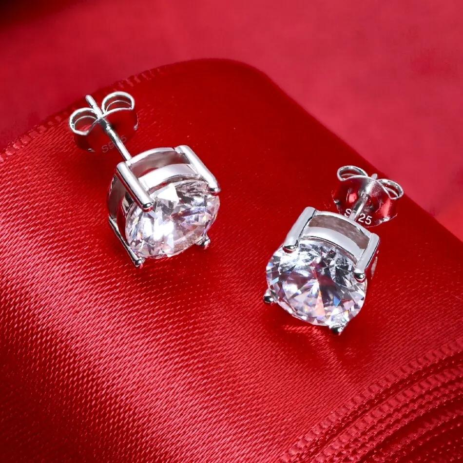 Boucles d'oreilles en argent Sterling 100% Moissanite pour femmes, 0.5-2 Carat, 8.0mm, couleur D, bi