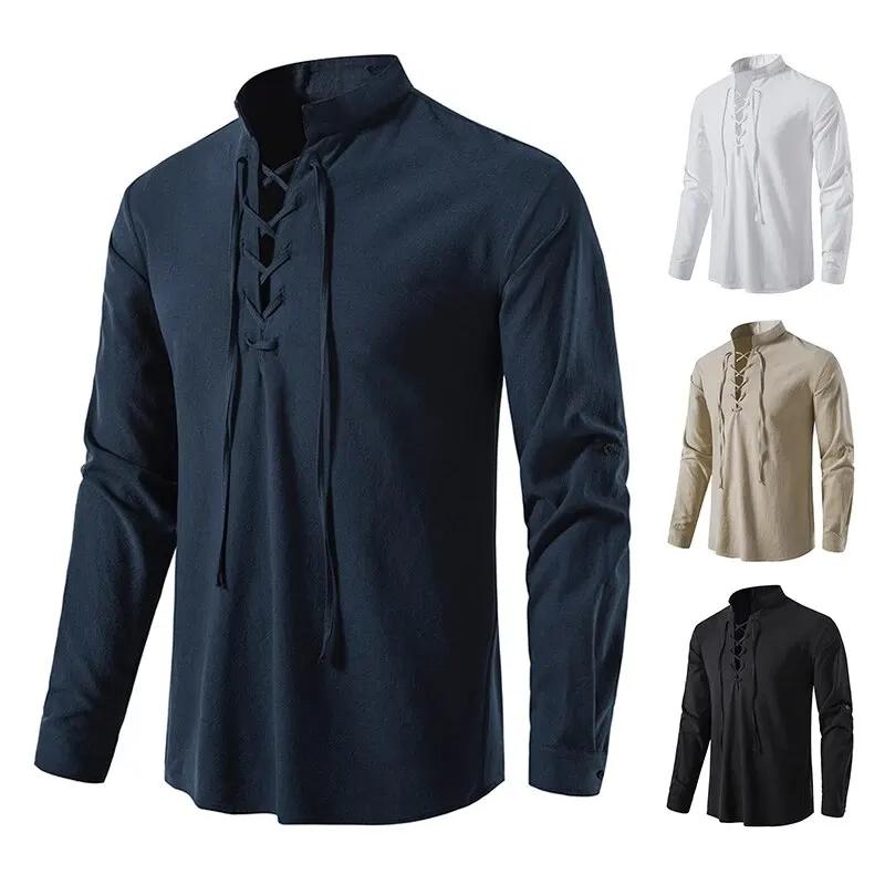 King Billion-T-shirt à manches longues en coton et lin pour hommes, chemises décontractées, chemise