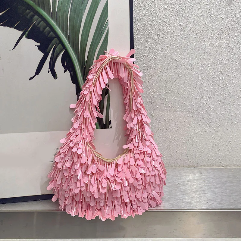 Femmes rondes perle Bracelet gland sous les bras sac de créateur brillant strass sacs à main