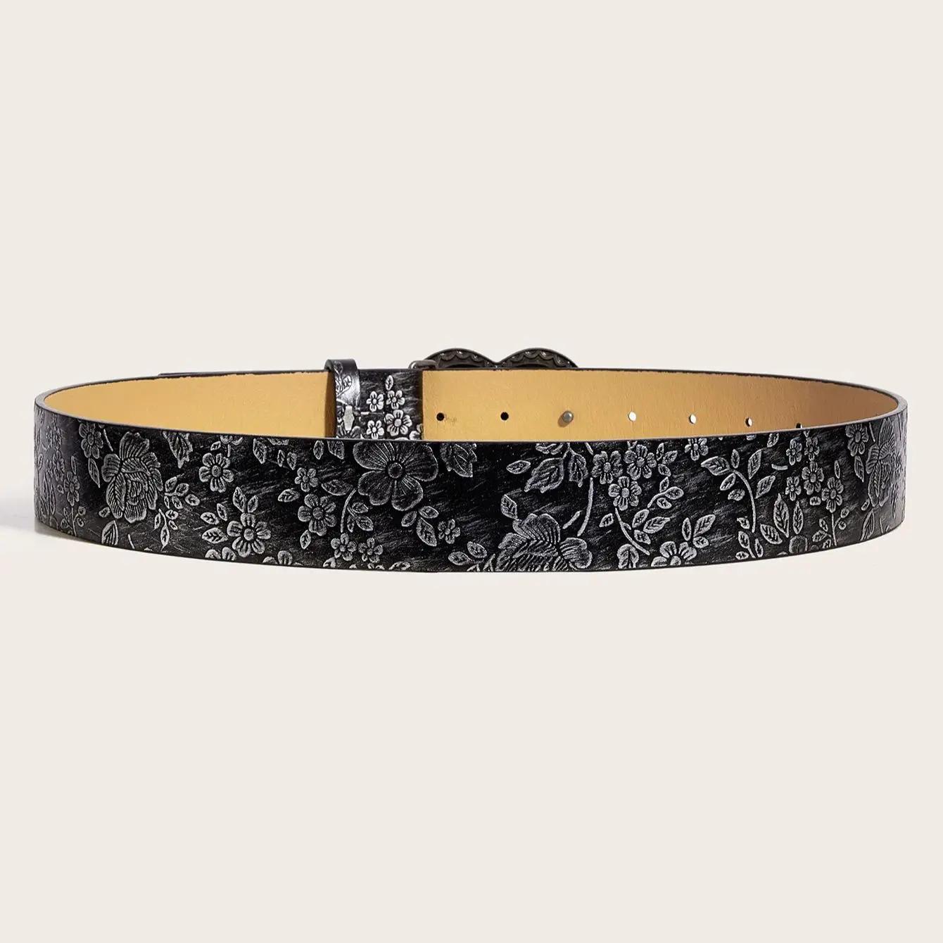Ceinture en cuir PU à motif de boucle d'amour, jeans décontractés à la mode