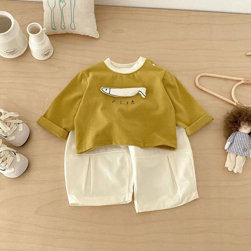 T-shirt à manches longues pour enfants de 6 mois à 4 ans, motif poisson jaune, respirant et doux, po