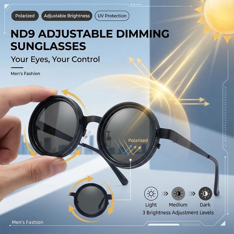 Lunettes de soleil polarisées rondes Steampunk ND9 à gradation réglable pour hommes 2026 Marque de l
