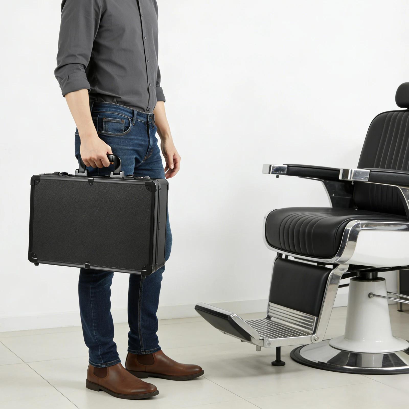 Boîte à outils de coiffure professionnelle multicouche noire, étui de rangement pour barbier, organi