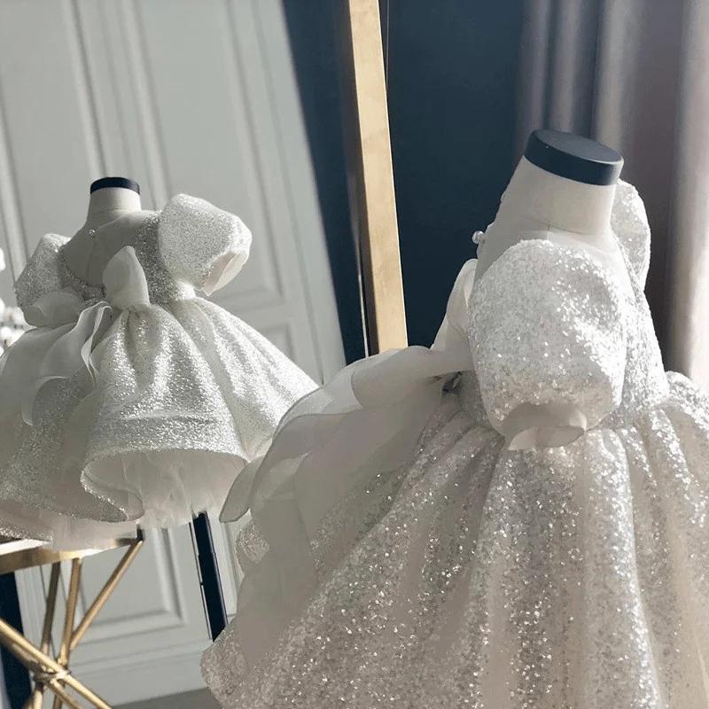 Robe de bal d'anniversaire pour bébé fille de 1 à 14 ans, tenue Tutu princesse à paillettes, avec nœ